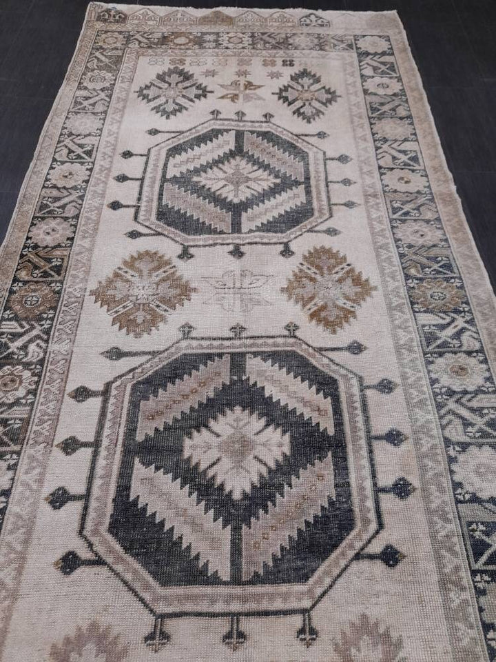 Beige Turkish Runner Rug 4' 7" x 13' 1" Hand-Knotted close-up