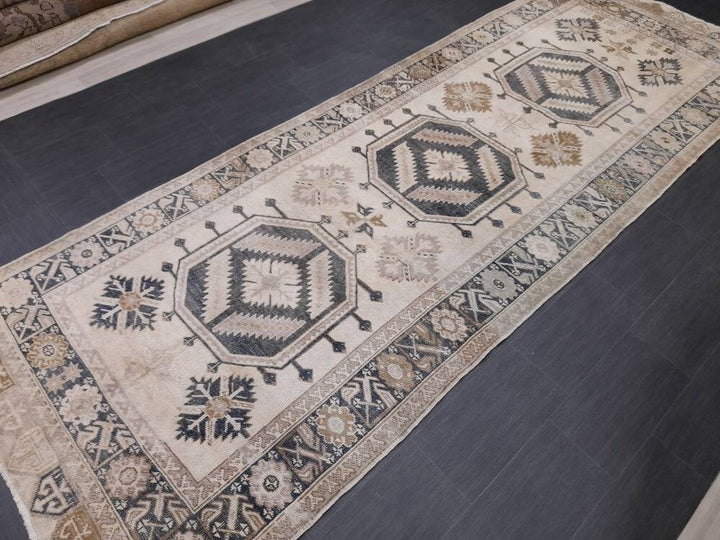 Beige Turkish Runner Rug 4' 7" x 13' 1" Hand-Knotted