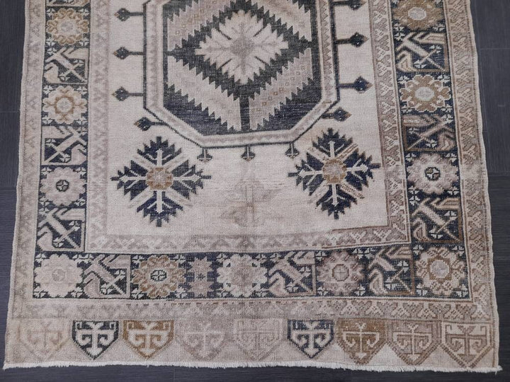 Beige Turkish Runner Rug 4' 7" x 13' 1" Hand-Knotted reverse