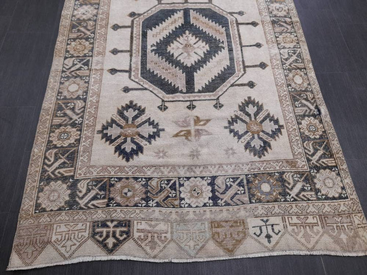 Beige Turkish Runner Rug 4' 7" x 13' 1" Hand-Knotted border