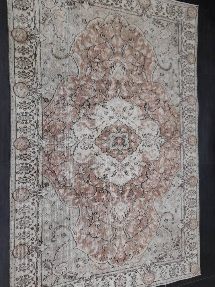 Beige Turkish Oushak Rug 6' 2" x 9' 6" Hand-Knotted | No. WR49579