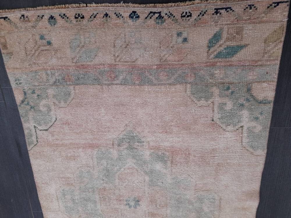 Beige Turkish Runner Rug 2' 7" x 12' 8" Hand-Knotted close-up