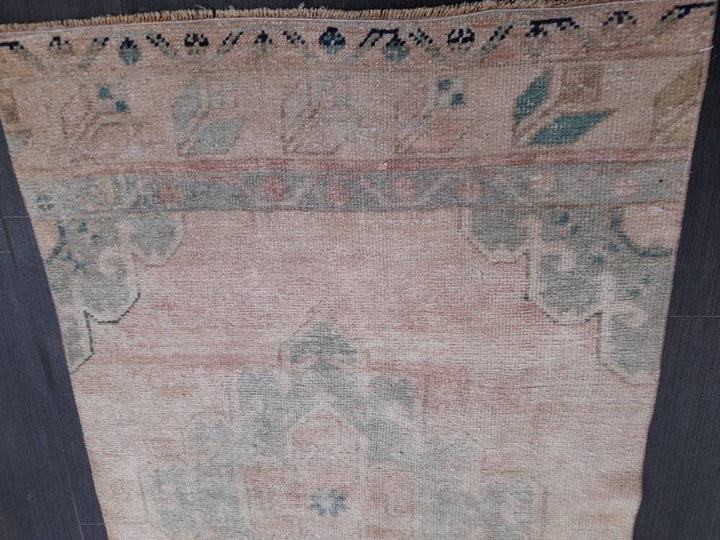 Beige Turkish Runner Rug 2' 7" x 12' 8" Hand-Knotted close-up