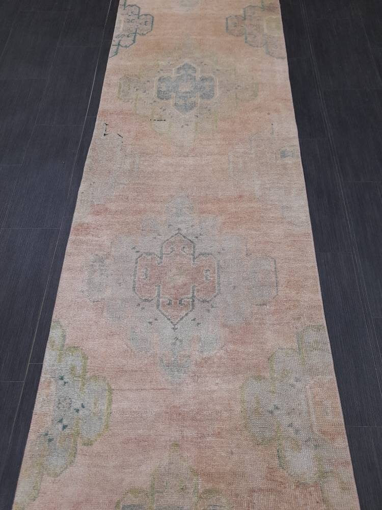 Beige Turkish Runner Rug 2' 7" x 12' 8" Hand-Knotted border