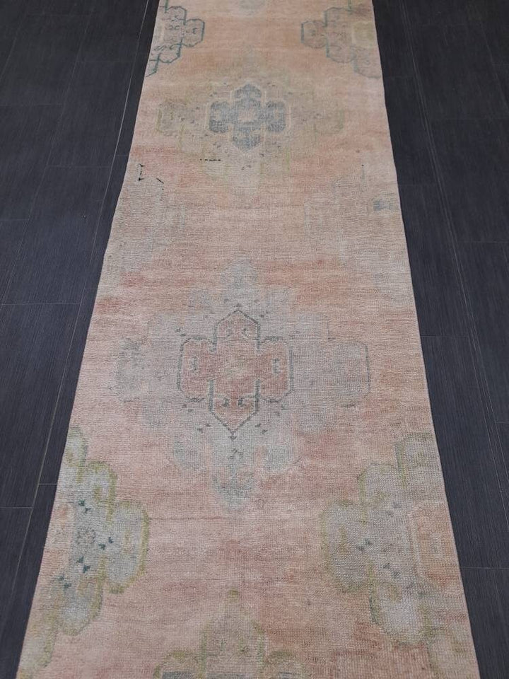 Beige Turkish Runner Rug 2' 7" x 12' 8" Hand-Knotted border