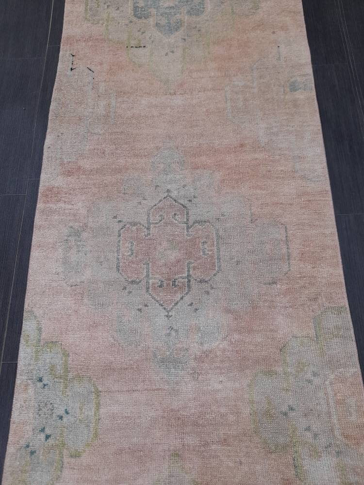Beige Turkish Runner Rug 2' 7" x 12' 8" Hand-Knotted reverse
