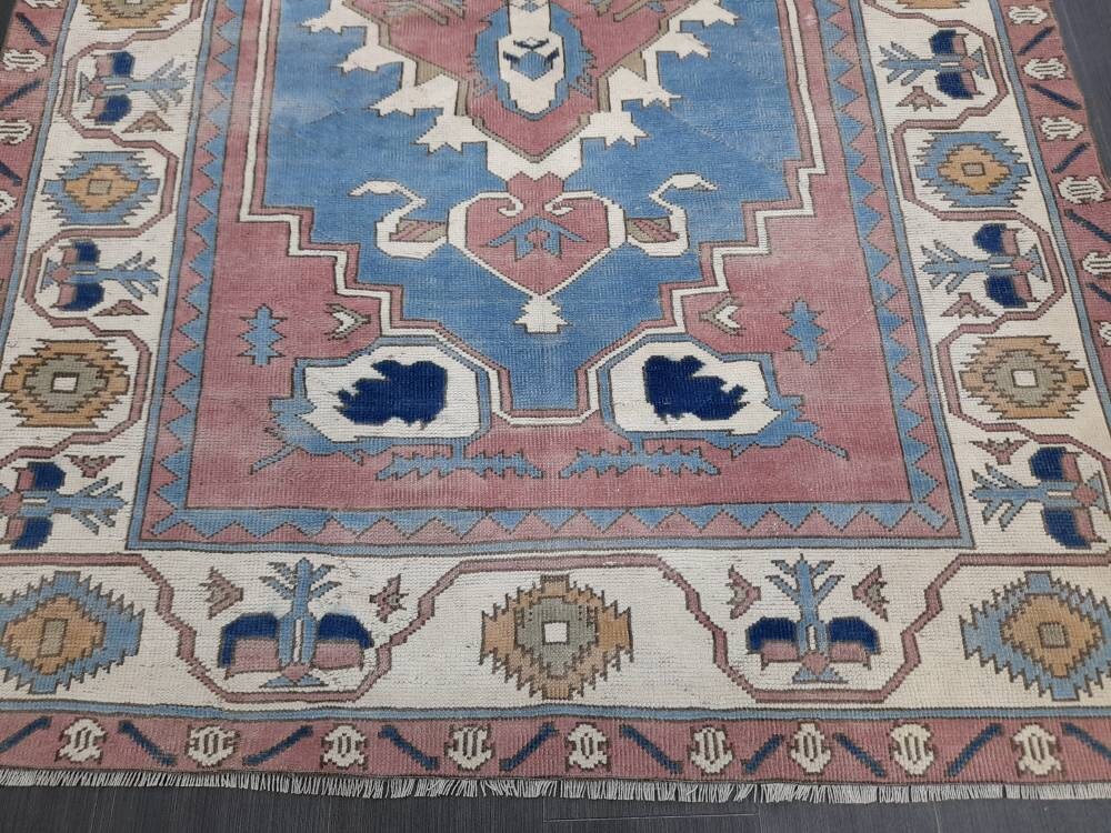 Blue Turkish Runner Rug 5' 8" x 7' 9" Hand-Knotted | No. WR71523