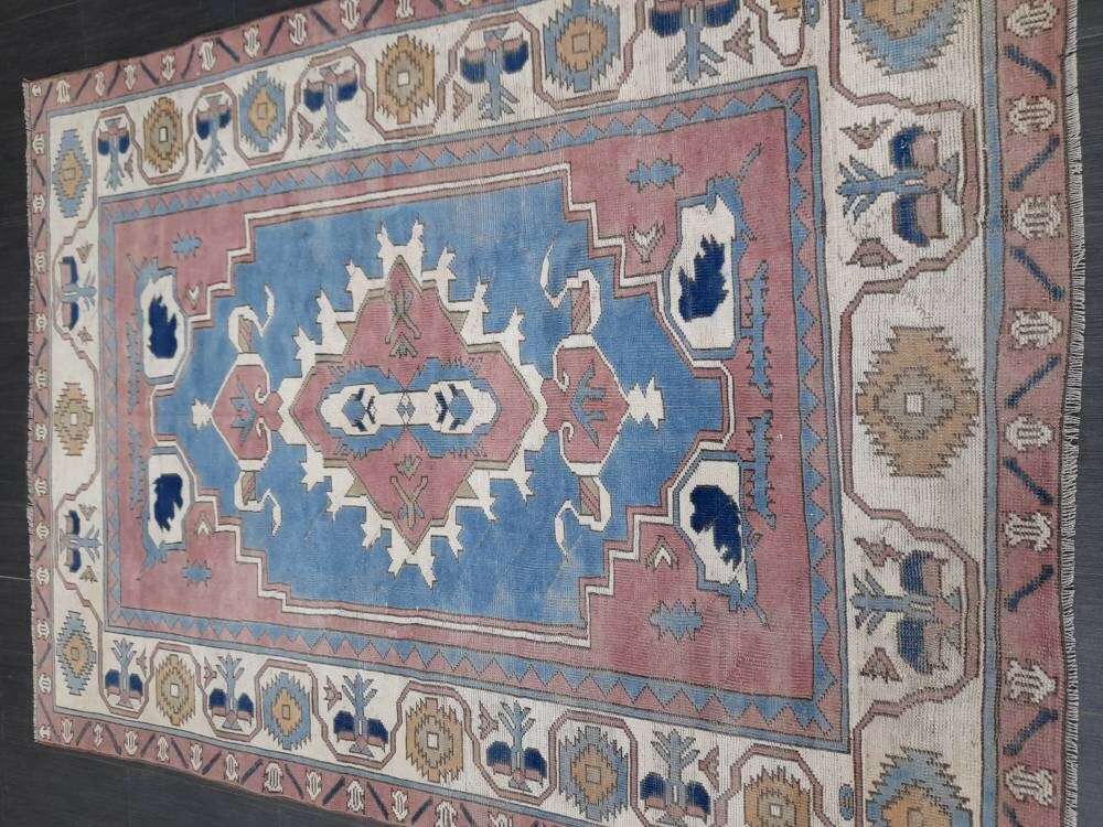 Blue Turkish Runner Rug 5' 8" x 7' 9" Hand-Knotted | No. WR71523