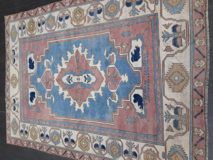 Blue Turkish Runner Rug 5' 8" x 7' 9" Hand-Knotted | No. WR71523