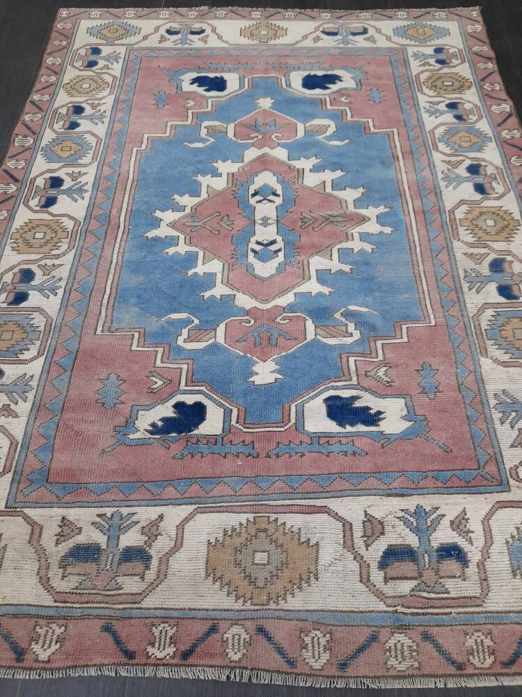Blue Turkish Runner Rug 5' 8" x 7' 9" Hand-Knotted | No. WR71523