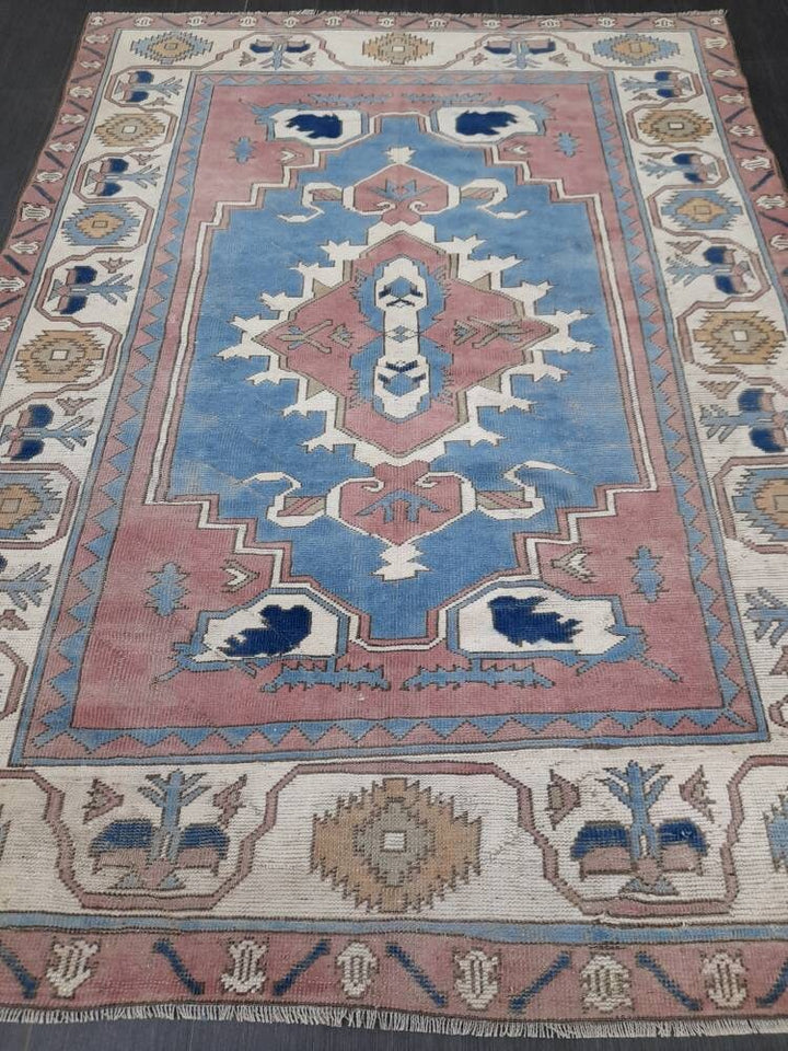 Blue Turkish Runner Rug 5' 8" x 7' 9" Hand-Knotted | No. WR71523