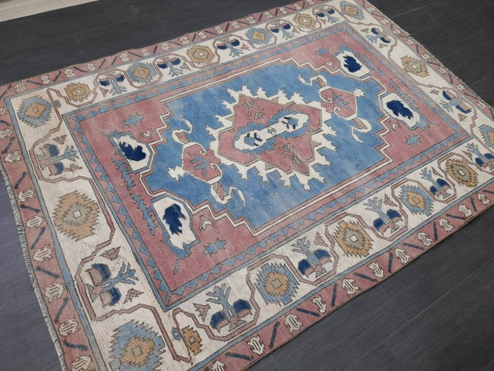 Blue Turkish Runner Rug 5' 8" x 7' 9" Hand-Knotted | No. WR71523