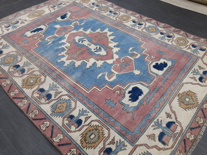 Blue Turkish Runner Rug 5' 8" x 7' 9" Hand-Knotted | No. WR71523