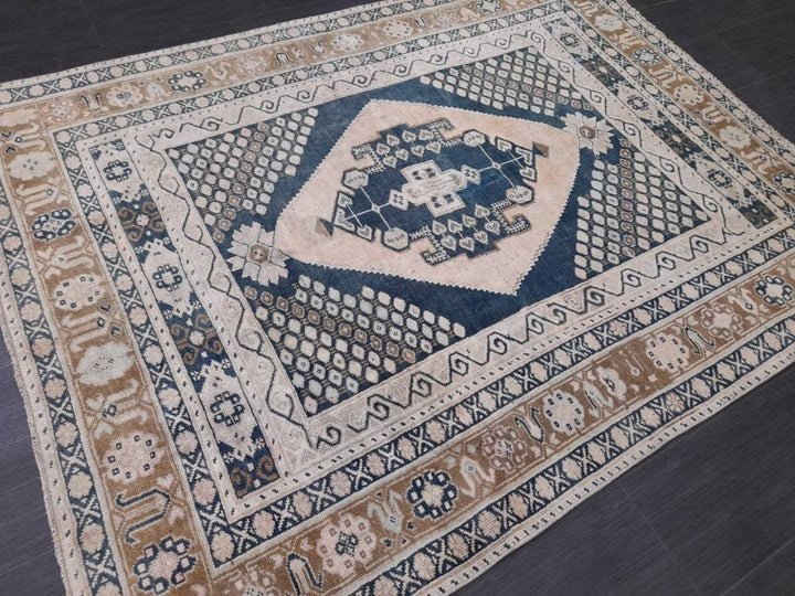 Beige Turkish Oushak Rug 5' 2" x 6' 10" Hand-Knotted field