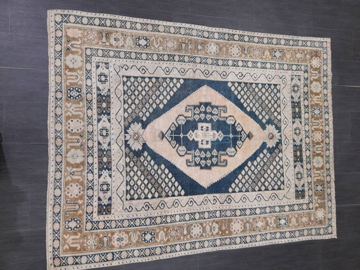 Beige Turkish Oushak Rug 5' 2" x 6' 10" Hand-Knotted reverse