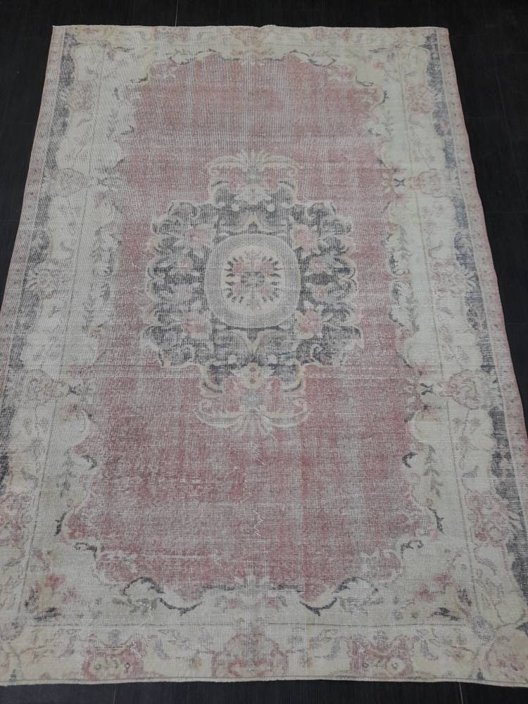 Beige Turkish Distressed Oushak Rug 6' x 8' 9" Hand-Knotted | No. WR48162