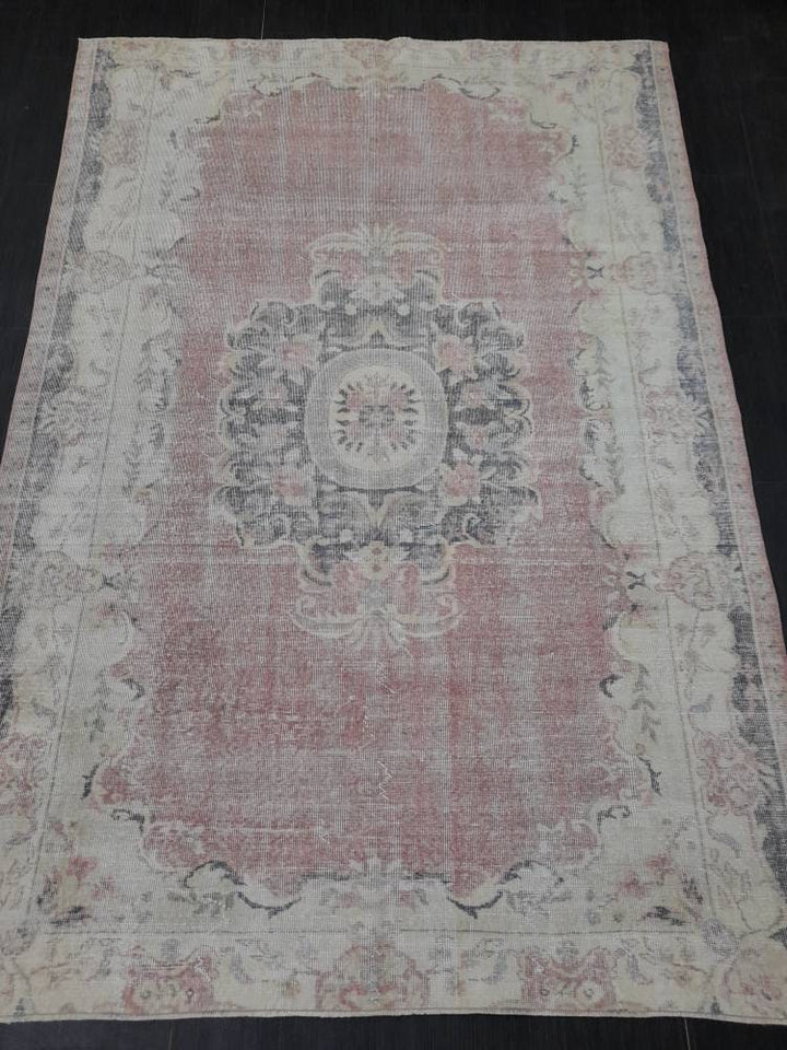 Beige Turkish Distressed Oushak Rug 6' x 8' 9" Hand-Knotted | No. WR48162