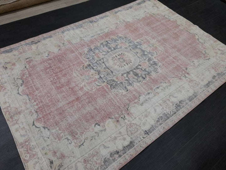 Beige Turkish Distressed Oushak Rug 6' x 8' 9" Hand-Knotted | No. WR48162