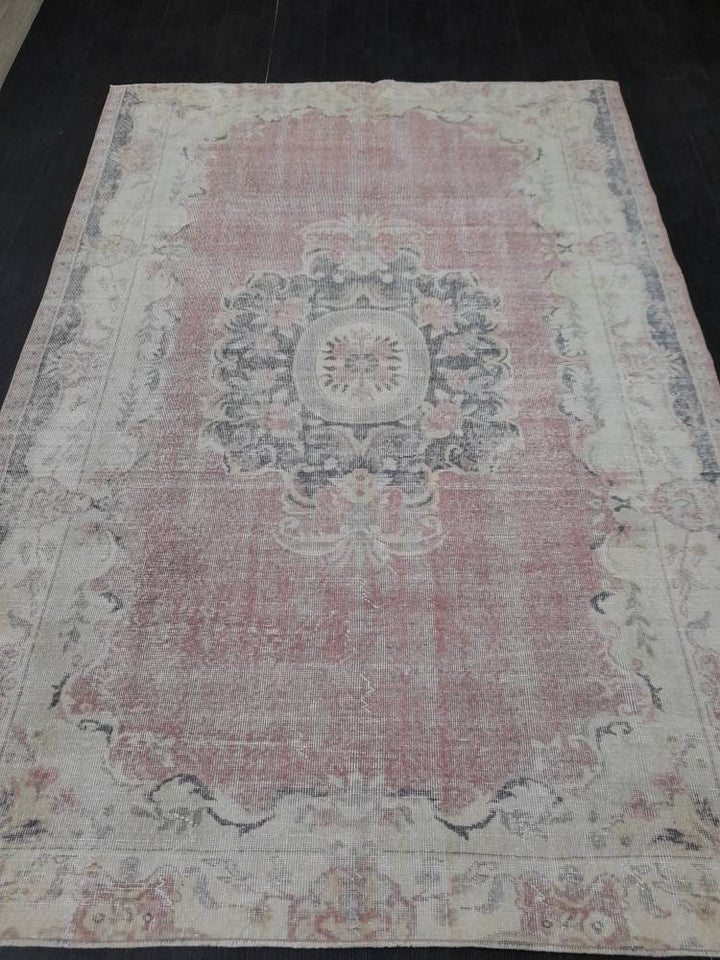 Beige Turkish Distressed Oushak Rug 6' x 8' 9" Hand-Knotted | No. WR48162