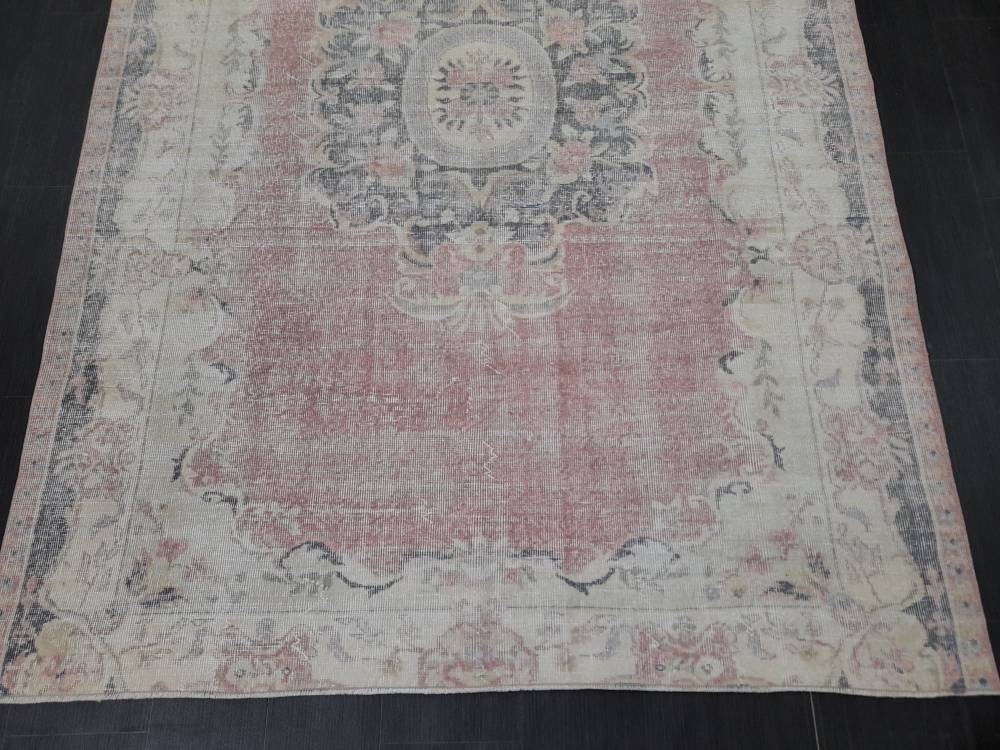 Beige Turkish Distressed Oushak Rug 6' x 8' 9" Hand-Knotted | No. WR48162