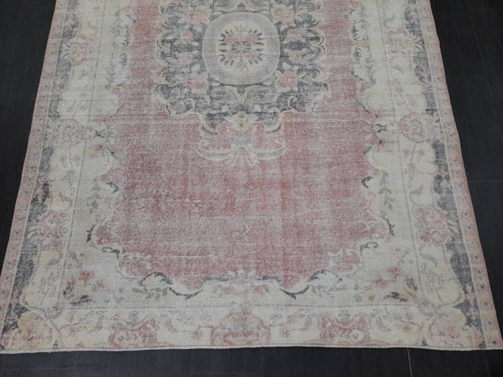 Beige Turkish Distressed Oushak Rug 6' x 8' 9" Hand-Knotted | No. WR48162