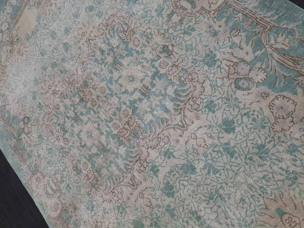 Green Turkish Oushak Rug 5' 7" x 9' 3" Hand-Knotted | No. WR38783