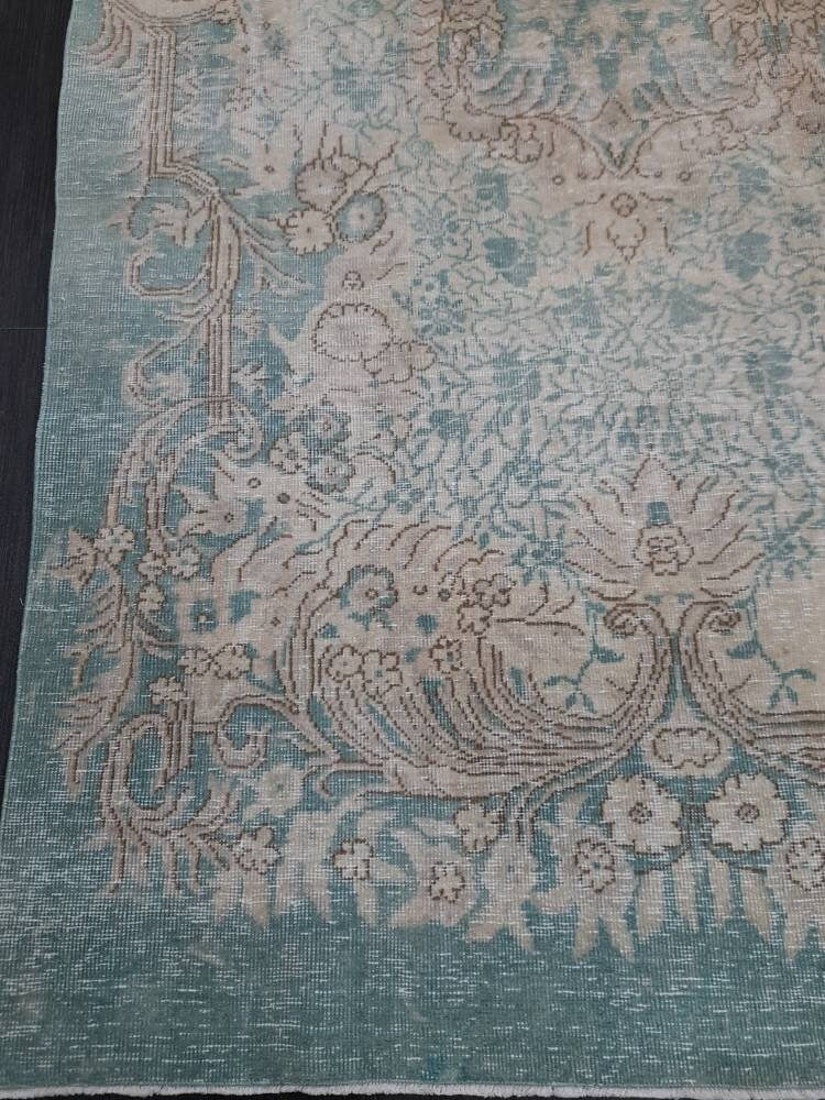 Green Turkish Oushak Rug 5' 7" x 9' 3" Hand-Knotted | No. WR38783