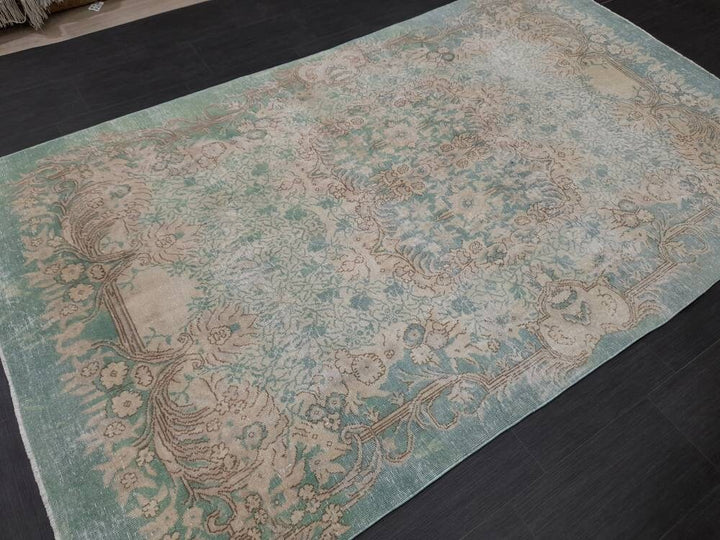 Green Turkish Oushak Rug 5' 7" x 9' 3" Hand-Knotted | No. WR38783