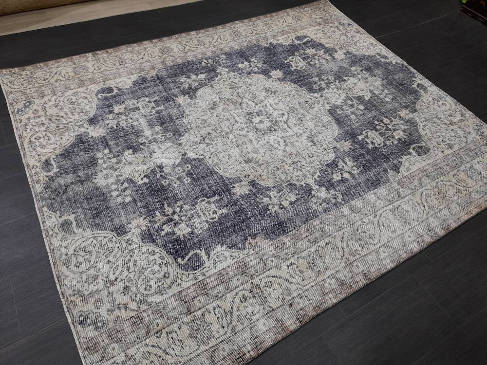 Blue Turkish Oushak Rug 6' 6" x 7' 10" Hand-Knotted | No. WR91692