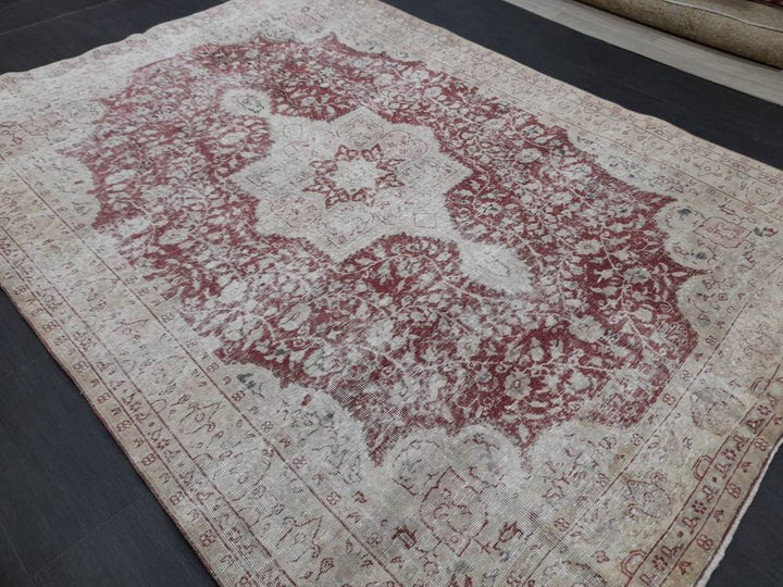 Red Turkish Oushak Rug 6' 7" x 9' Hand-Knotted