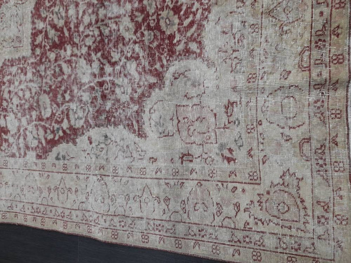 Red Turkish Oushak Rug 6' 7" x 9' Hand-Knotted pattern
