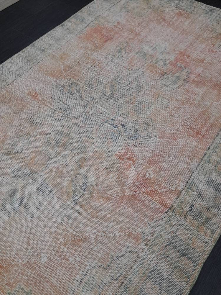 Orange Turkish Oushak Rug 5' 5" x 8' 10" Hand-Knotted close-up