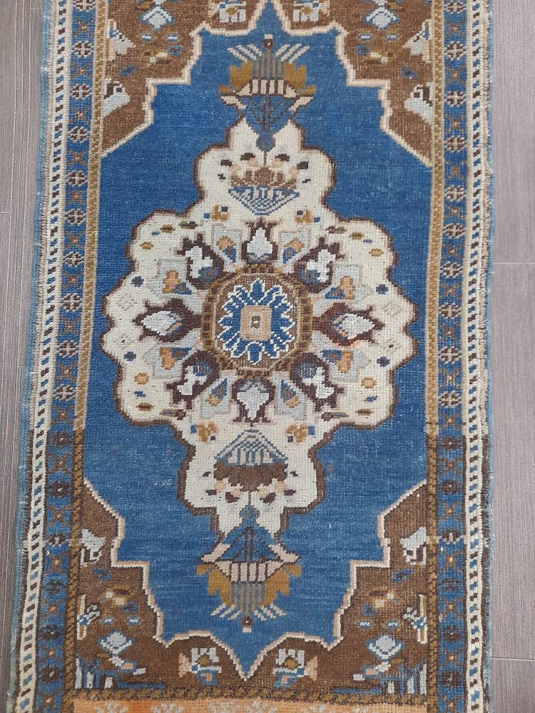 Blue Turkish Oushak Rug 2' x 4' Hand-Knotted | No. WR38565