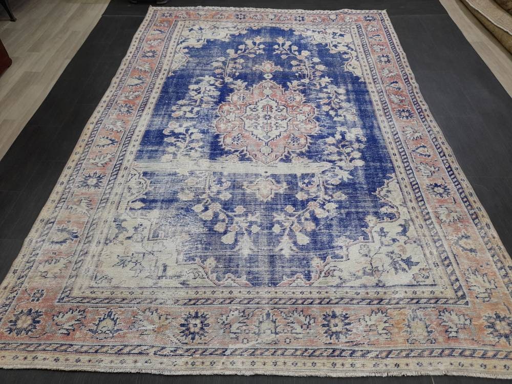 Blue Turkish Oushak Rug 6' 8" x 9' 7" Hand-Knotted | No. WR77403