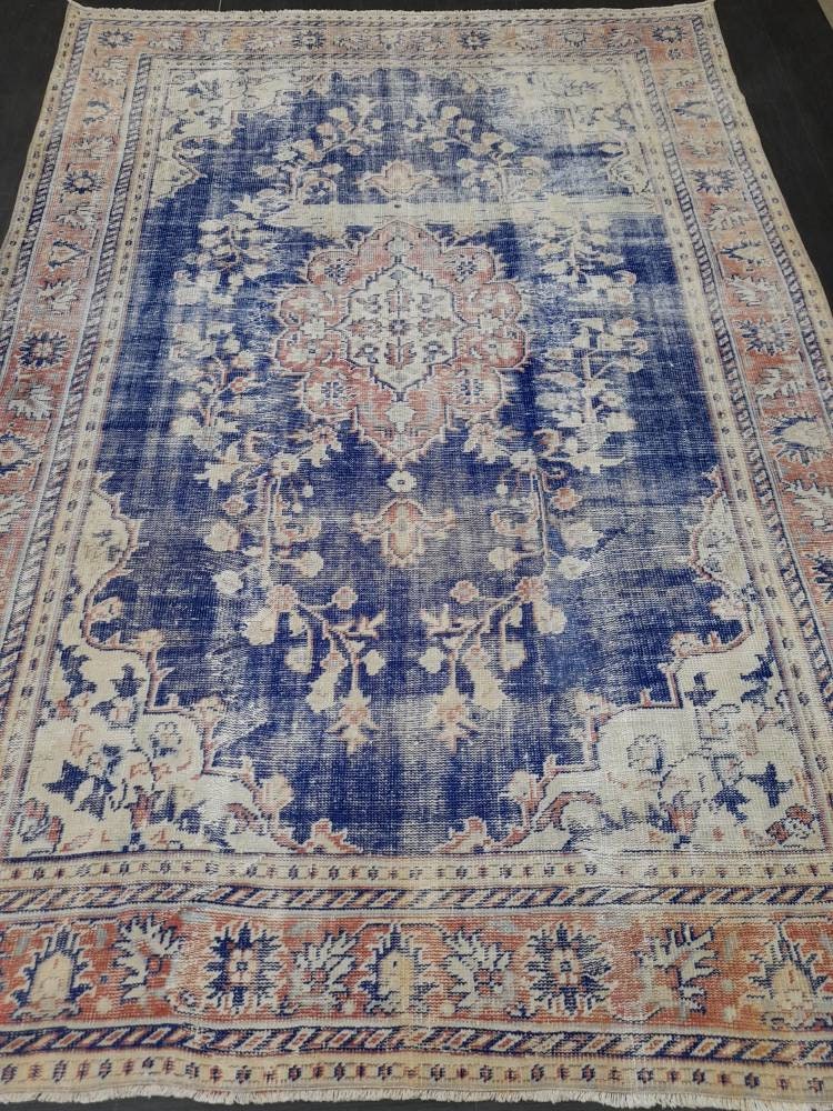 Blue Turkish Oushak Rug 6' 8" x 9' 7" Hand-Knotted | No. WR77403
