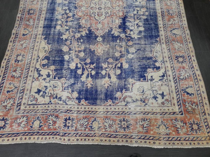 Blue Turkish Oushak Rug 6' 8" x 9' 7" Hand-Knotted | No. WR77403
