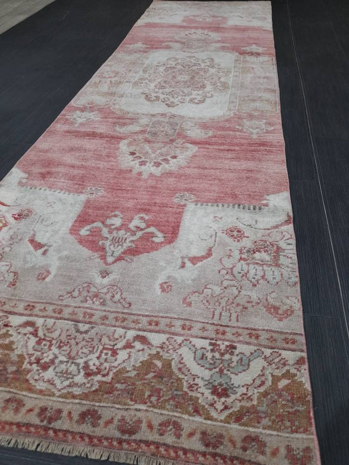 Beige Turkish Runner Rug 3' 1" x 10' 7" Hand-Knotted detail