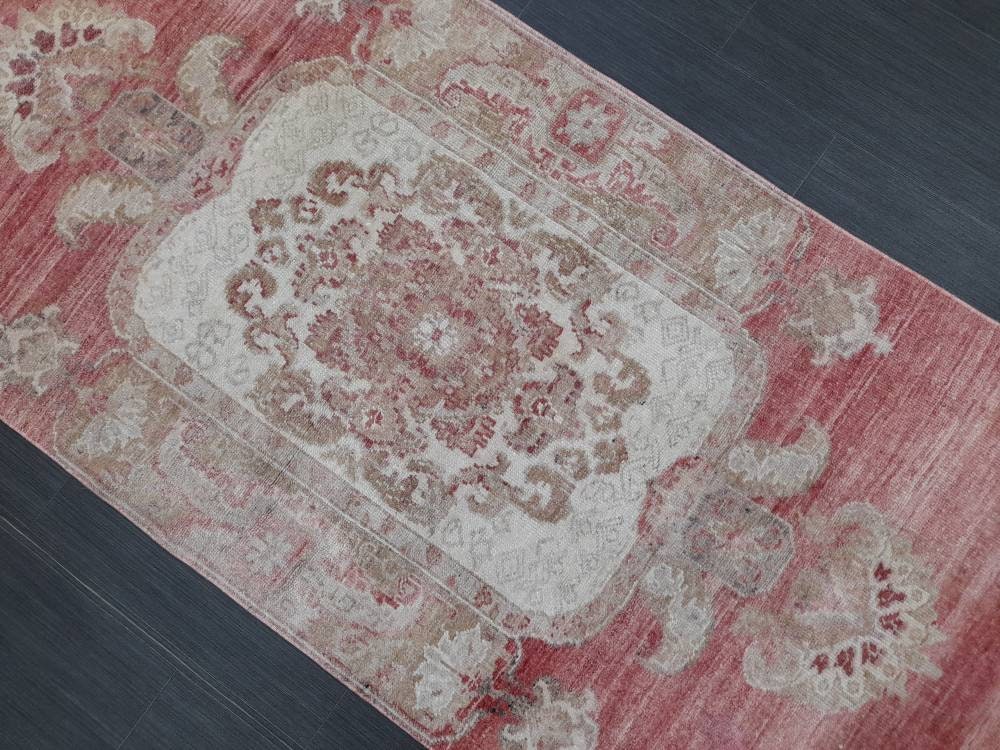 Beige Turkish Runner Rug 3' 1" x 10' 7" Hand-Knotted texture