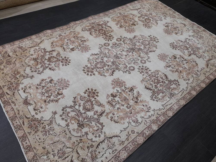 Beige Turkish Runner Rug 6' 2" x 9' 9" Hand-Knotted