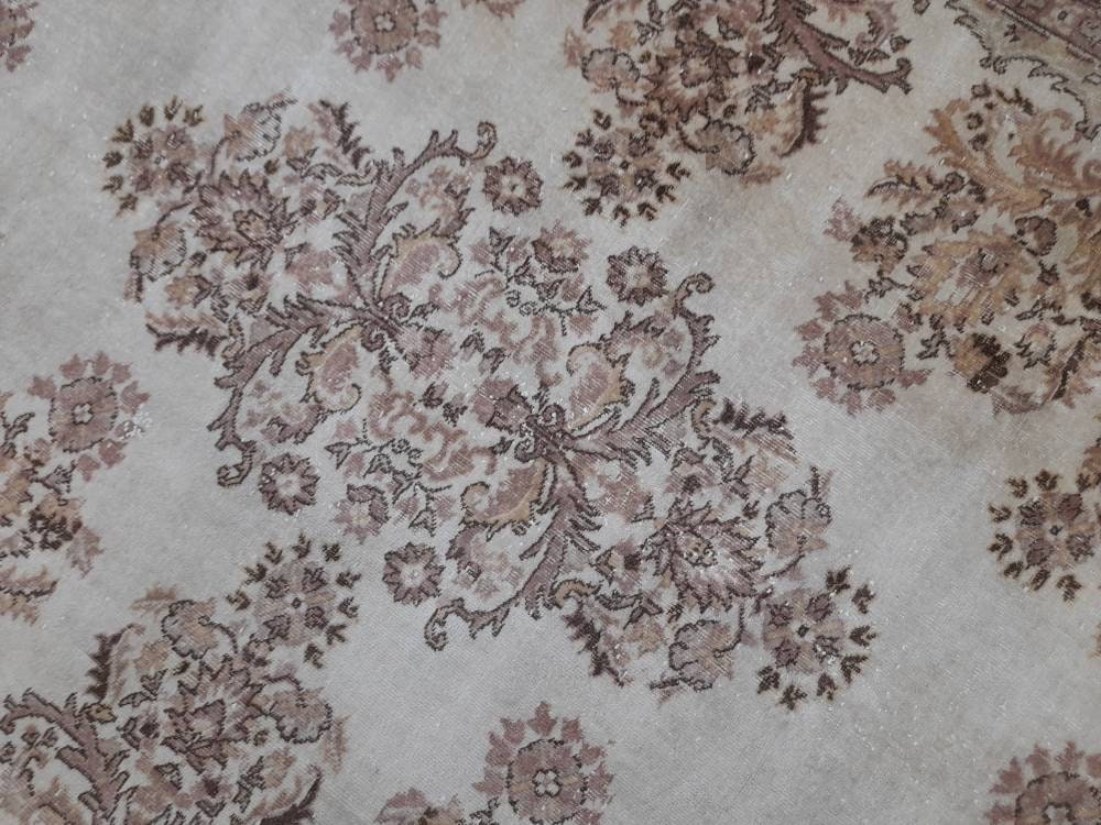 Beige Turkish Runner Rug 6' 2" x 9' 9" Hand-Knotted reverse