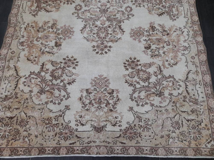 Beige Turkish Runner Rug 6' 2" x 9' 9" Hand-Knotted close-up