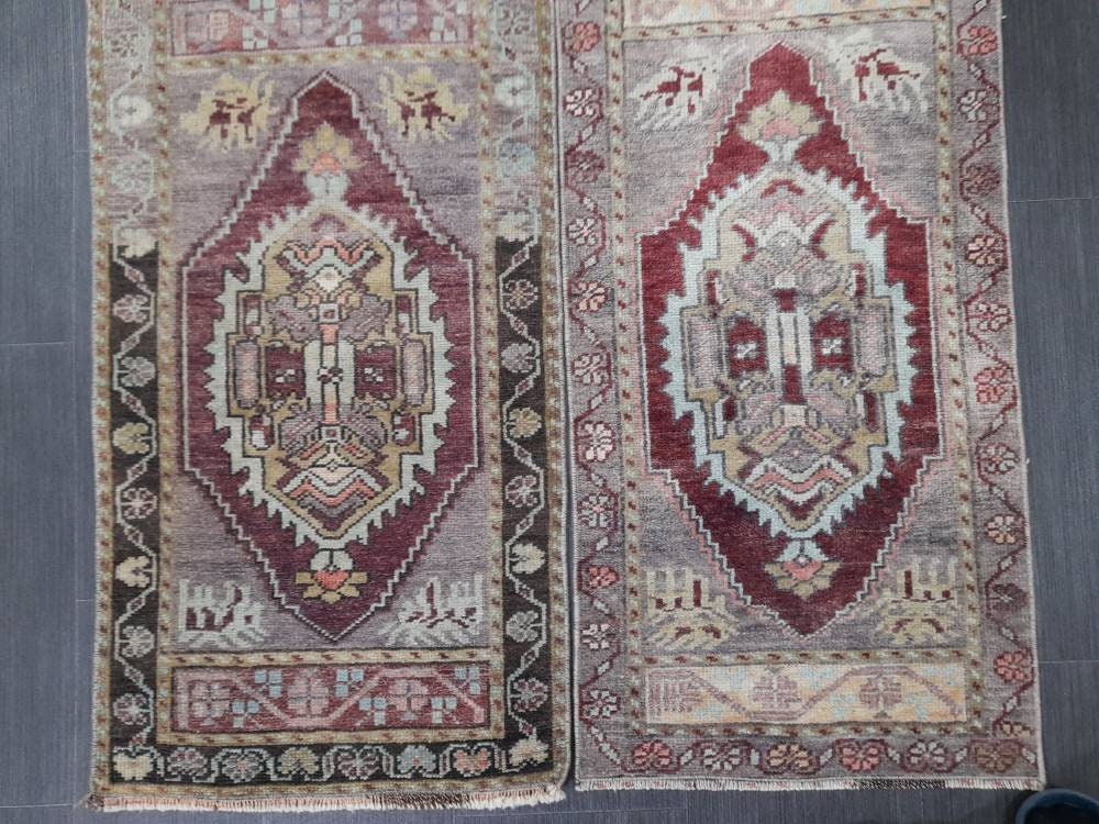 Beige Turkish Runner Rug 1'8" x 3'2" Hand-Knotted detail