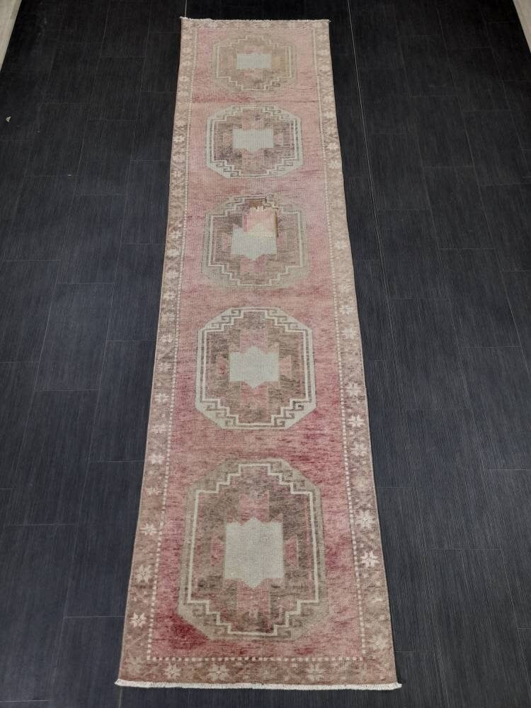 Beige Turkish Runner Rug 2' 9" x 10' 10" Hand-Knotted reverse