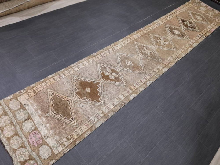 Beige Turkish Runner Rug 2' 8" x 13' 5" Hand-Knotted view