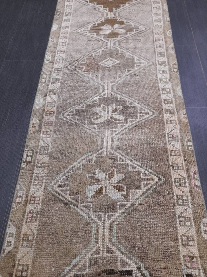 Beige Turkish Runner Rug 2' 8" x 13' 5" Hand-Knotted close-up