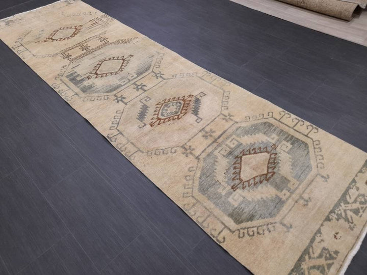 Beige Turkish Runner Rug 2' 9" x 10' Hand-Knotted