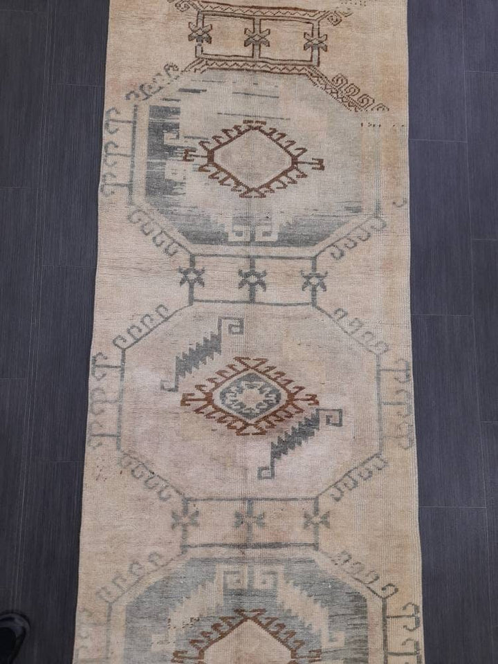 Beige Turkish Runner Rug 2' 9" x 10' Hand-Knotted reverse