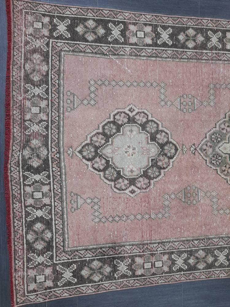 Pink Turkish Runner Rug 4' 2" x 11' Hand-Knotted field