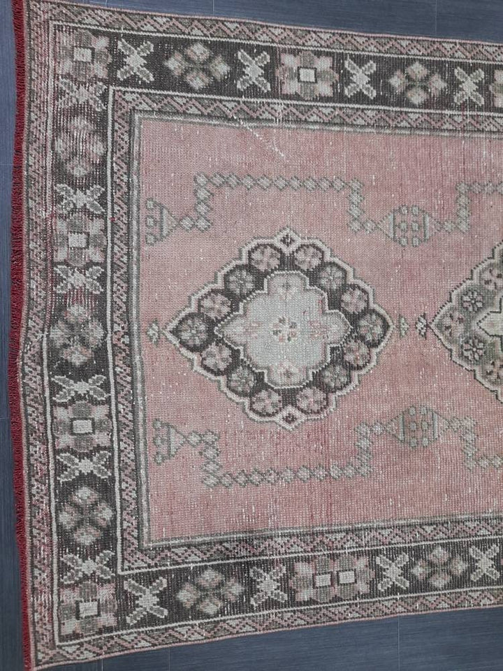 Pink Turkish Runner Rug 4' 2" x 11' Hand-Knotted field