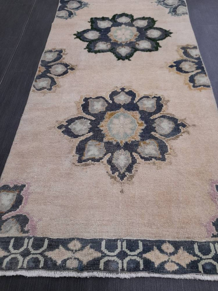 Beige Turkish Runner Rug 2' 8" x 10' 4" Hand-Knotted reverse
